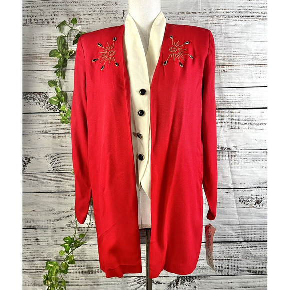 Vintage 90's Y2K Michael B Ltd. Vest Jacket 1pc size 10 Petite Red Gold Jewels - Picture 1 of 15